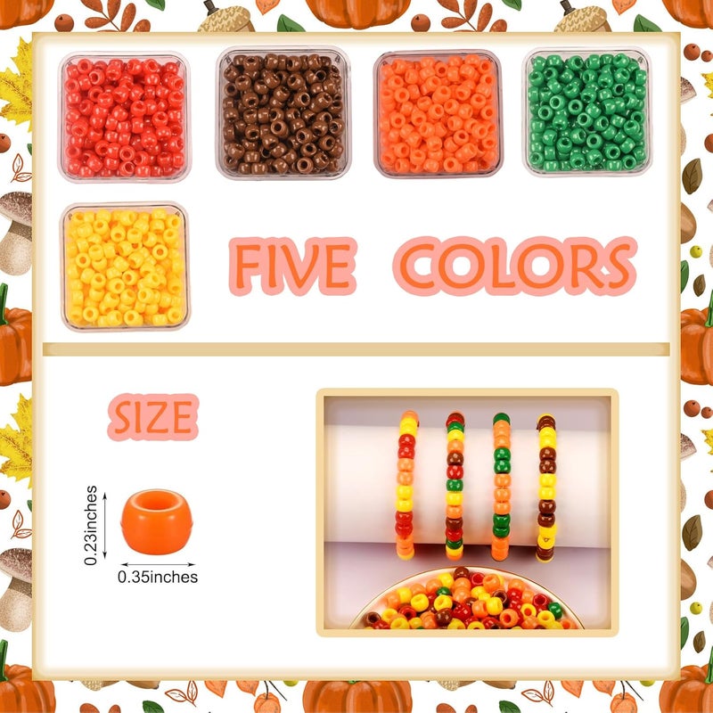 FINEWEN Fall Pony Beads(1200Pcs 6x9mm) Thanksgiving Autumn Pony Beads for Jewelry Making Bracelets Necklace Earrings Hair Party Decoration DIY Crafts Supplies - Image 2